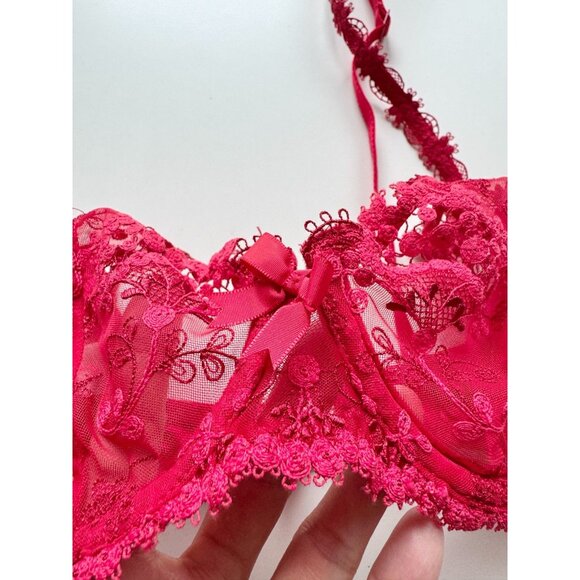 SIMONE PERELE Wish Ruby Red Sheer Embroidered Tulle Unlined Demi Bra, Size 30D - Picture 8 of 16
